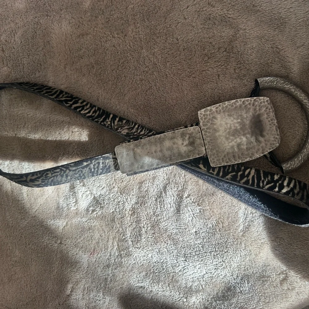 black and grey artisan zebra print belt